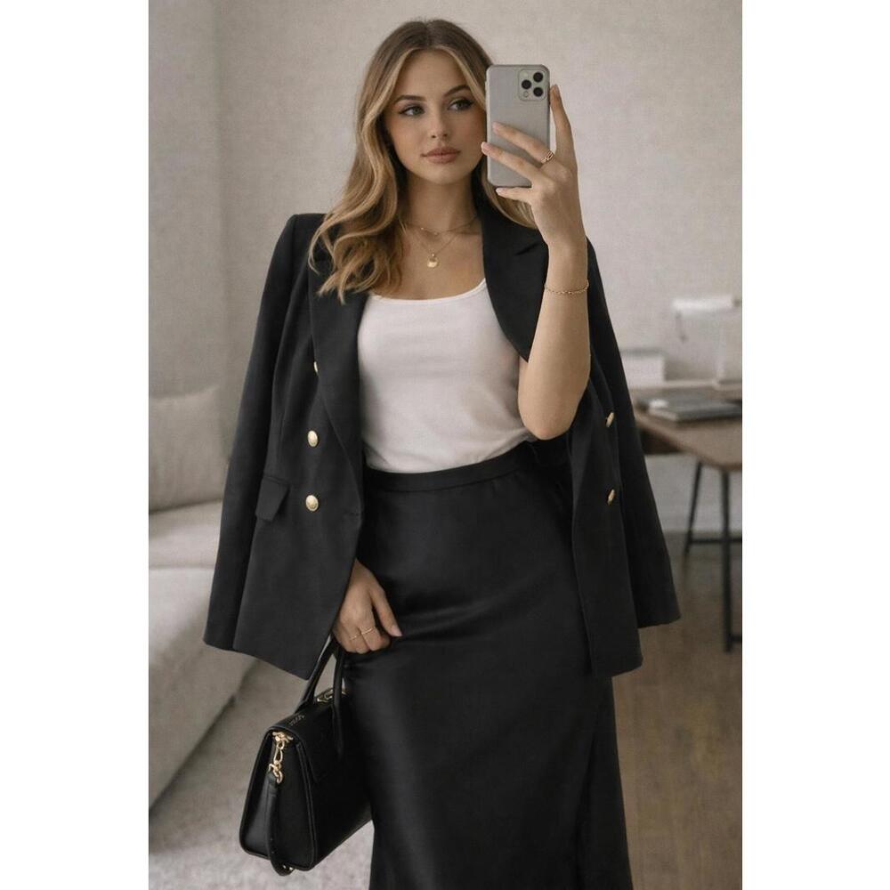 NWT The Drop Maya Satin Midi Skirt Stretch Black M Clean Girl - Picture 9 of 9